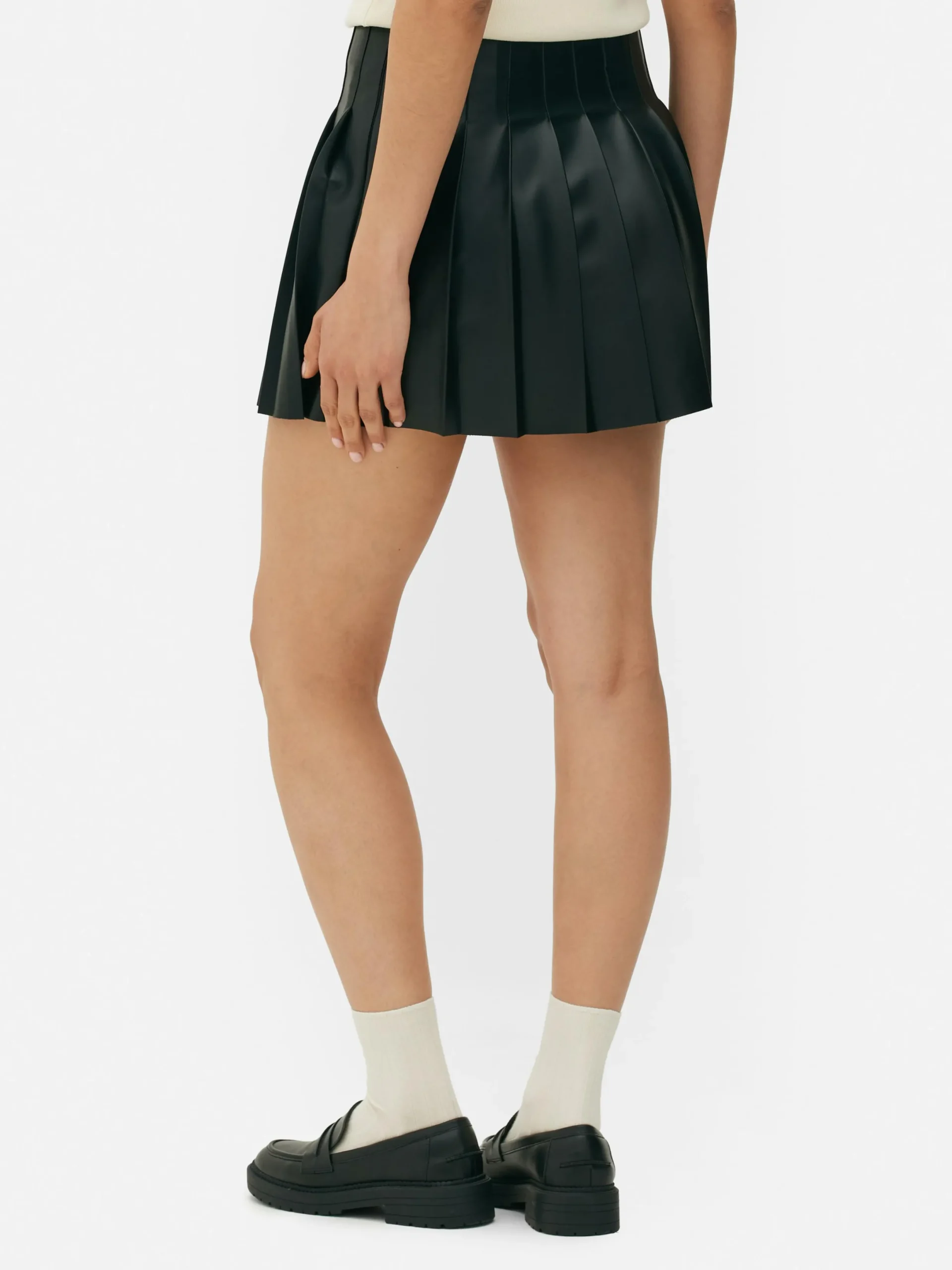 Mujer Primark Faldas|Minifalda Plisada De Piel Sintética