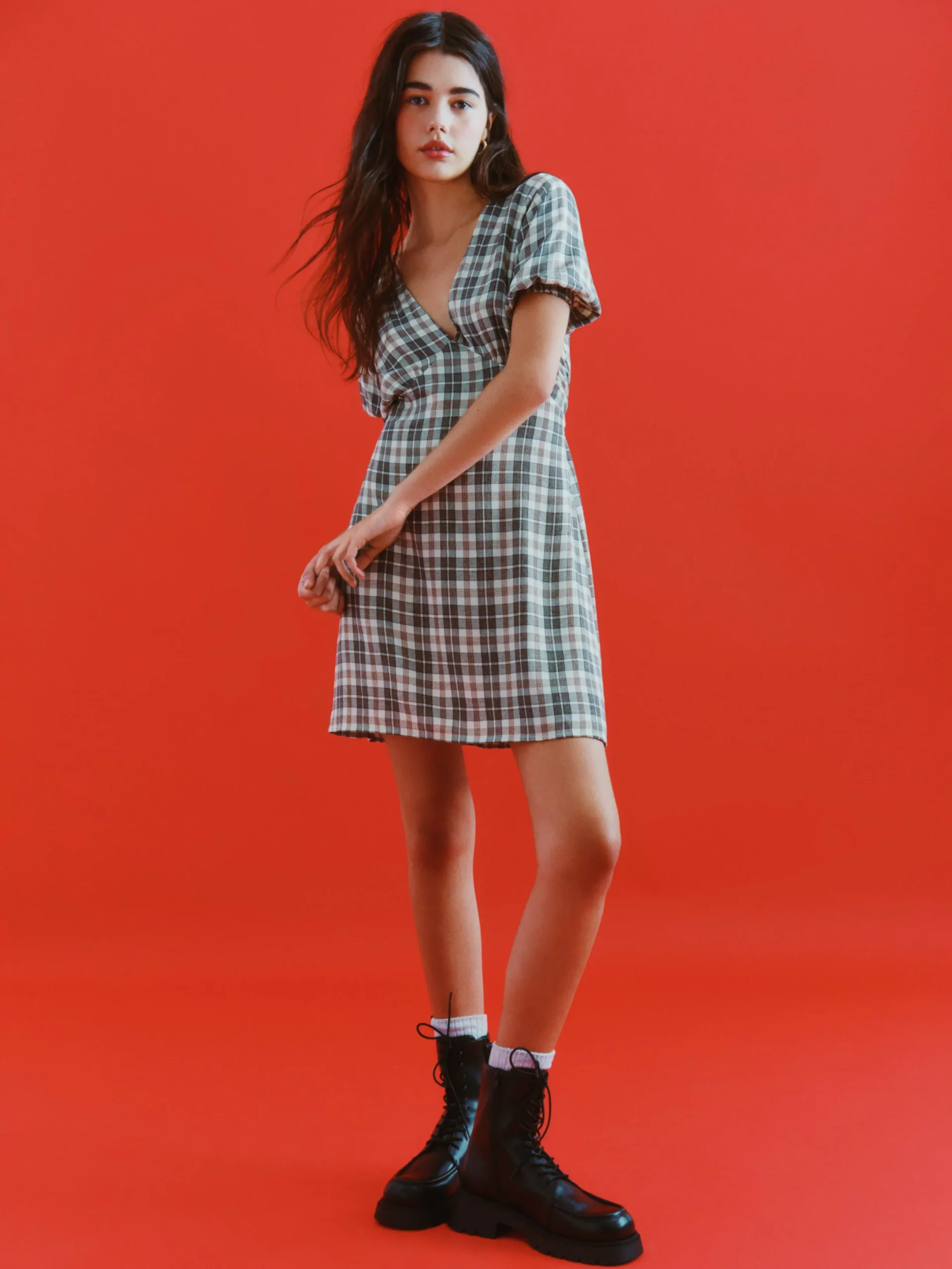 Mujer Primark Vestidos|Minivestido De Cuello De Pico A Cuadros