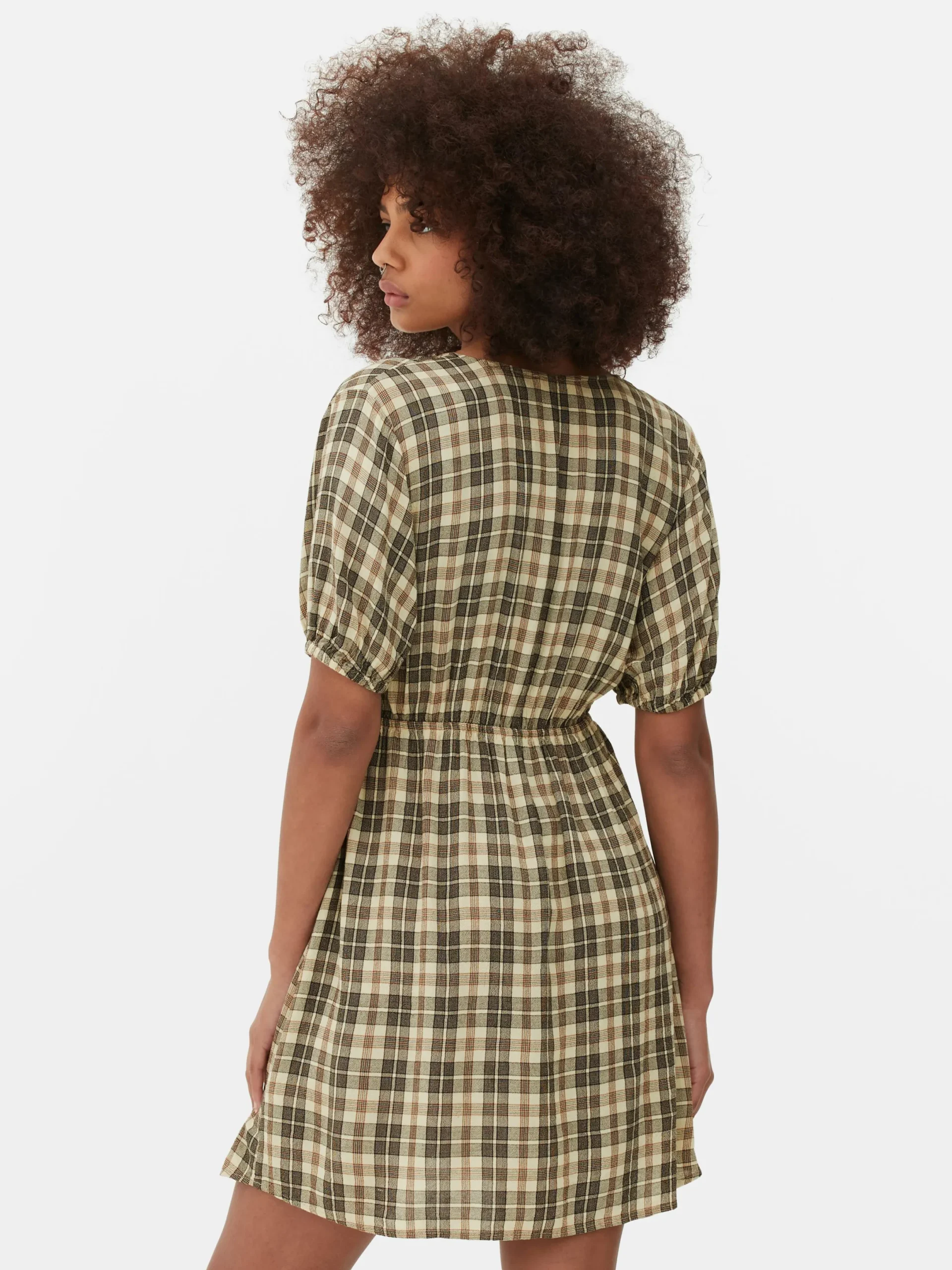 Mujer Primark Vestidos|Minivestido De Cuello De Pico A Cuadros