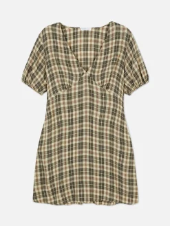 Mujer Primark Vestidos|Minivestido De Cuello De Pico A Cuadros