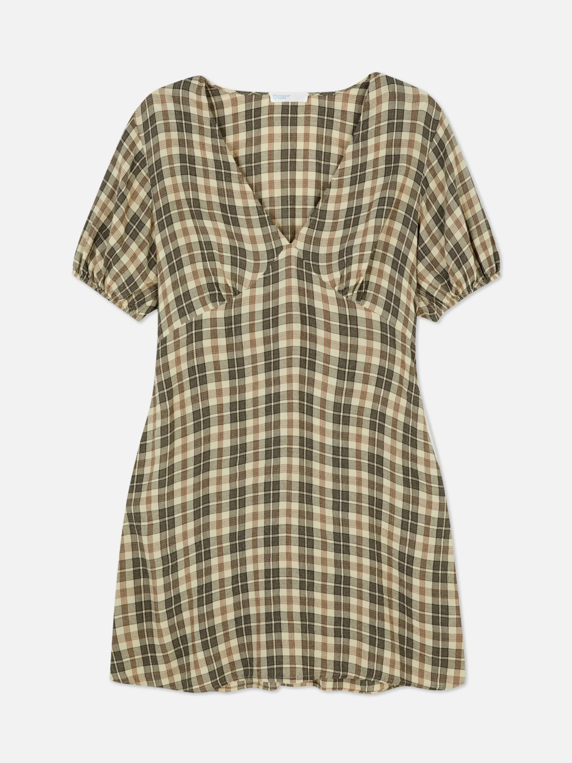 Mujer Primark Vestidos|Minivestido De Cuello De Pico A Cuadros