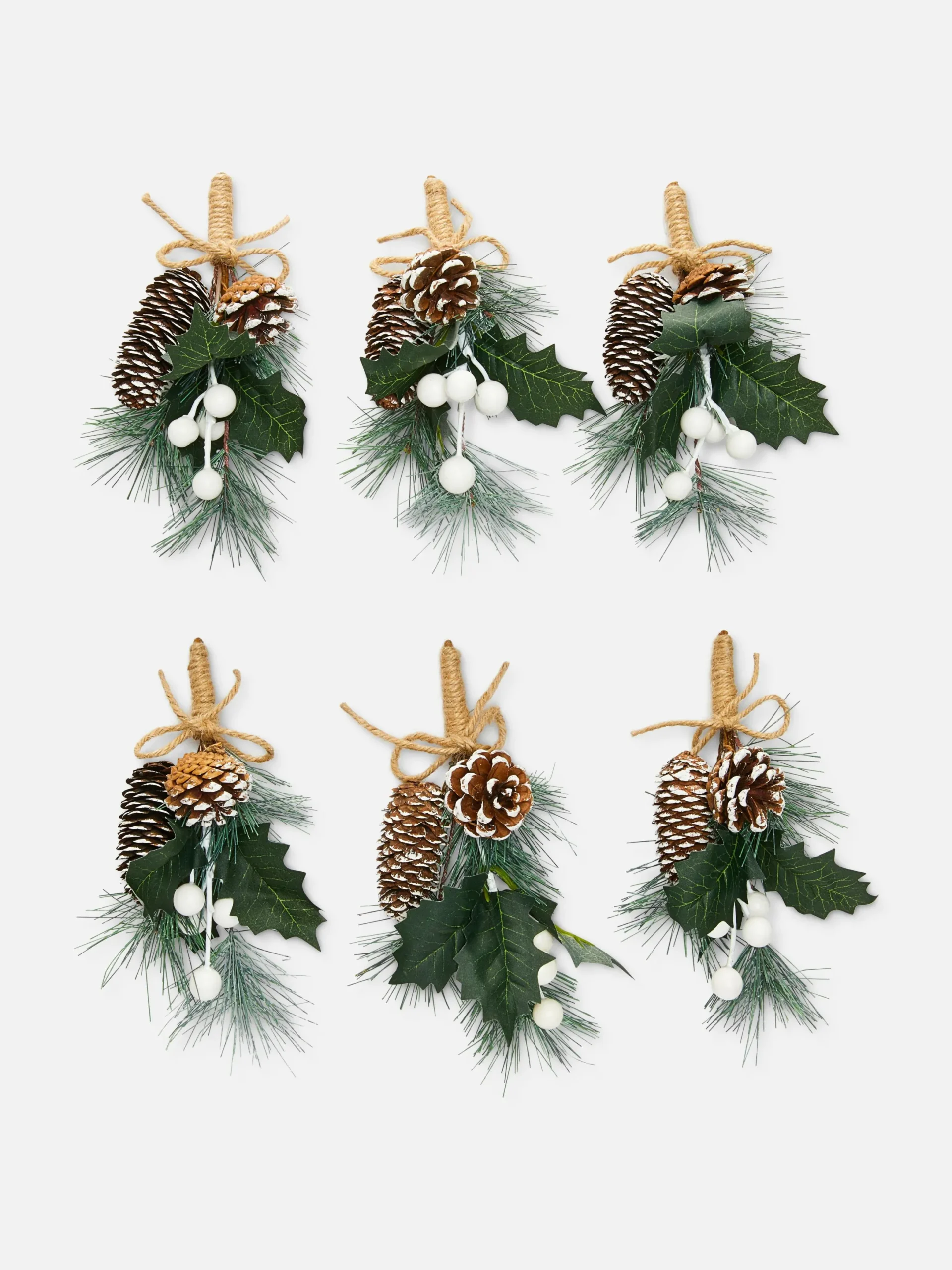 Primark Plantas Y Flores Artificiales|Pack De 6 Adornos Navideños Con Bayas Y Lazo