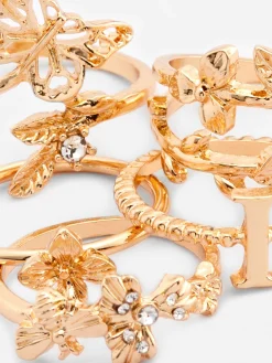 Mujer Primark Bisutería|Pack De 5 Anillos Con Flores E Inicial