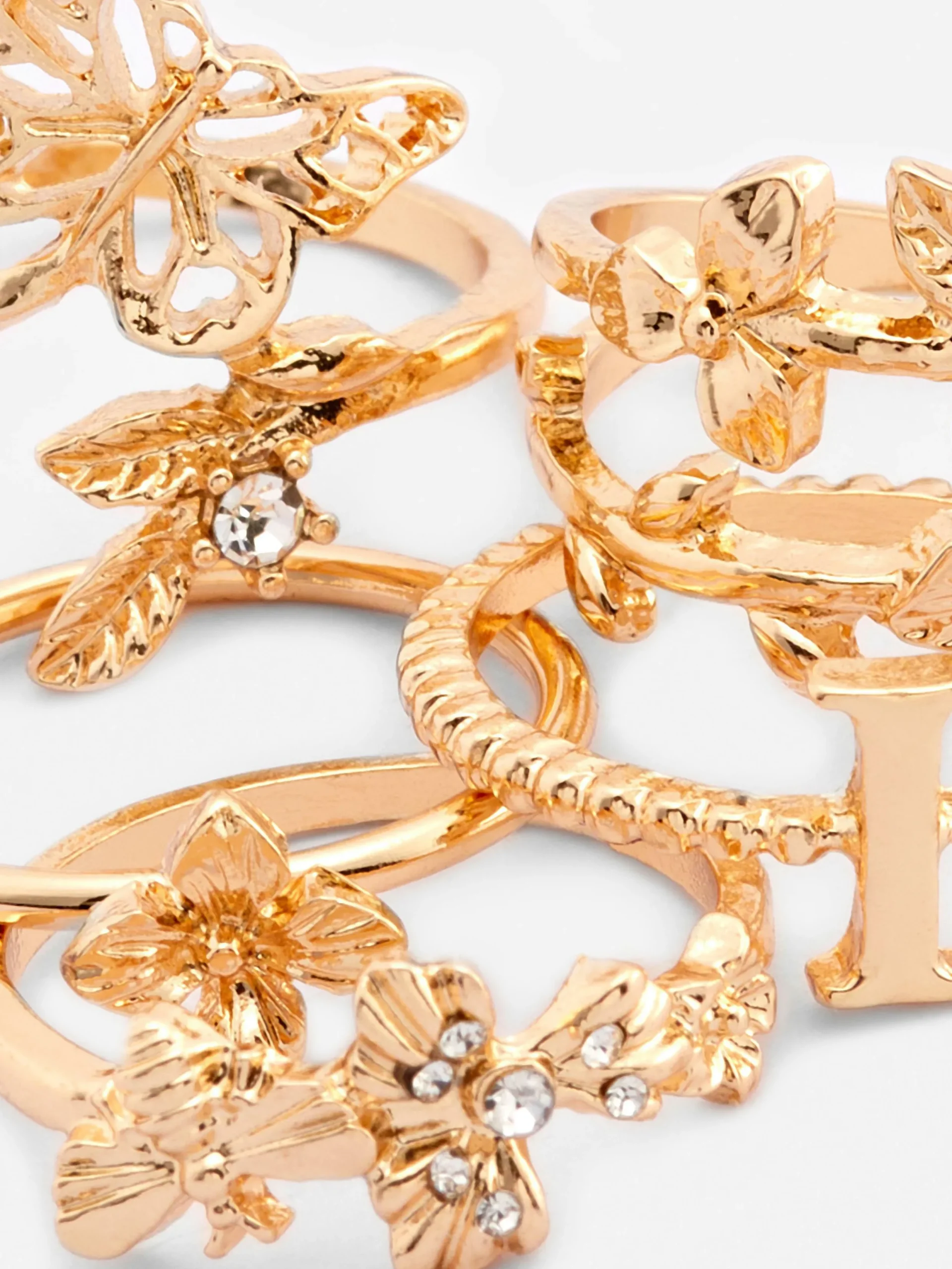 Mujer Primark Bisutería|Pack De 5 Anillos Con Flores E Inicial