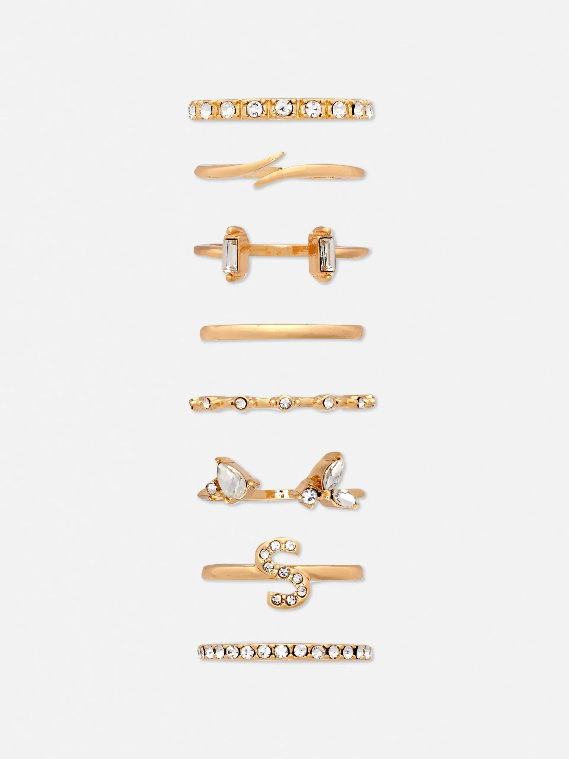 Mujer Primark Bisutería|Pack De 8 Anillos Con Iniciales De Strass