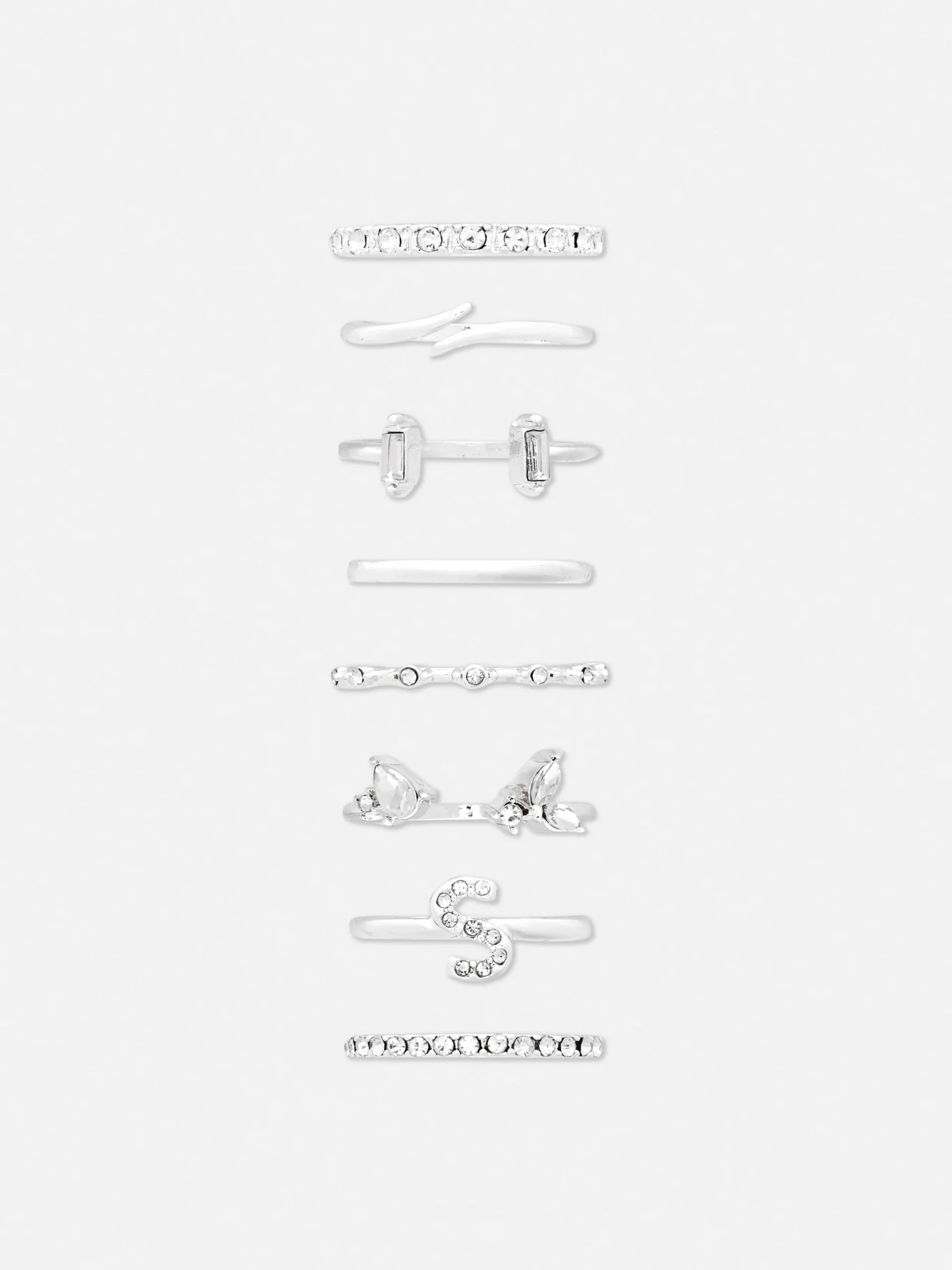 Mujer Primark Bisutería|Pack De 8 Anillos Con Iniciales De Strass