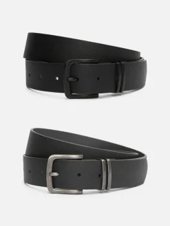 Hombre Primark Cinturones|Pack De 2 Cinturones De Piel Sintética Con Textura