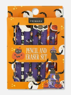 Niños Primark Decoración Y Regalos De Halloween|Accesorios De Halloween|Pack De 6 Lápices Con Goma De Halloween