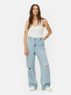 Mujer Primark Vaqueros|Pantalones Vaqueros De Pernera Ancha Desgastados