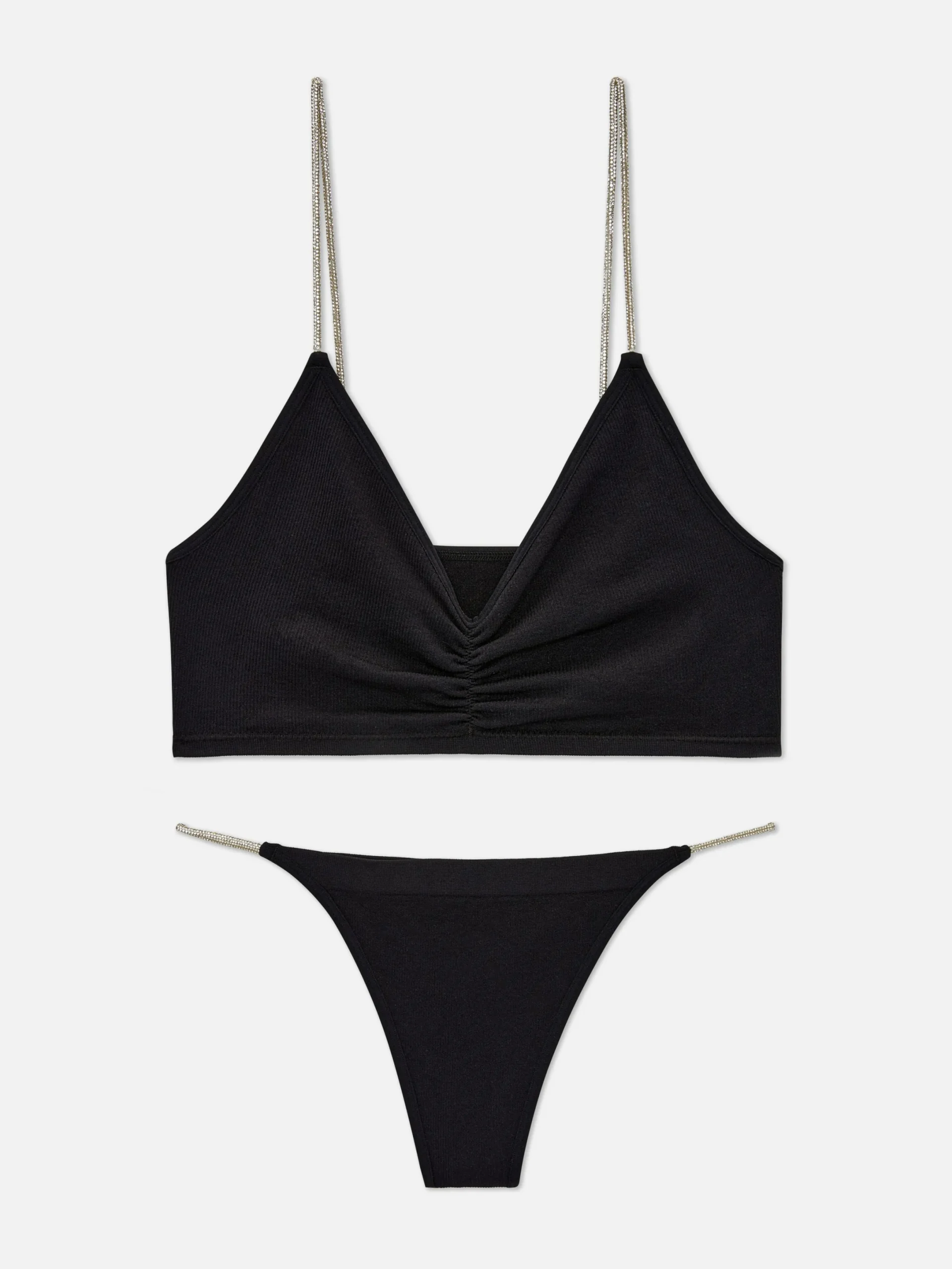 Mujer Primark Sets De Lencería|Set De Bralette Y Tanga Sin Costuras Con Strass