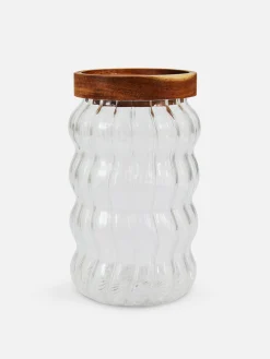 Primark Menaje|Tarro De Vidrio Estriado Con Tapa De Madera