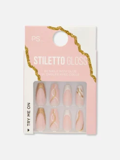 Primark Uñas Postizas|Uñas Postizas Puntiagudas Con Remolinos Brillantes De PS...