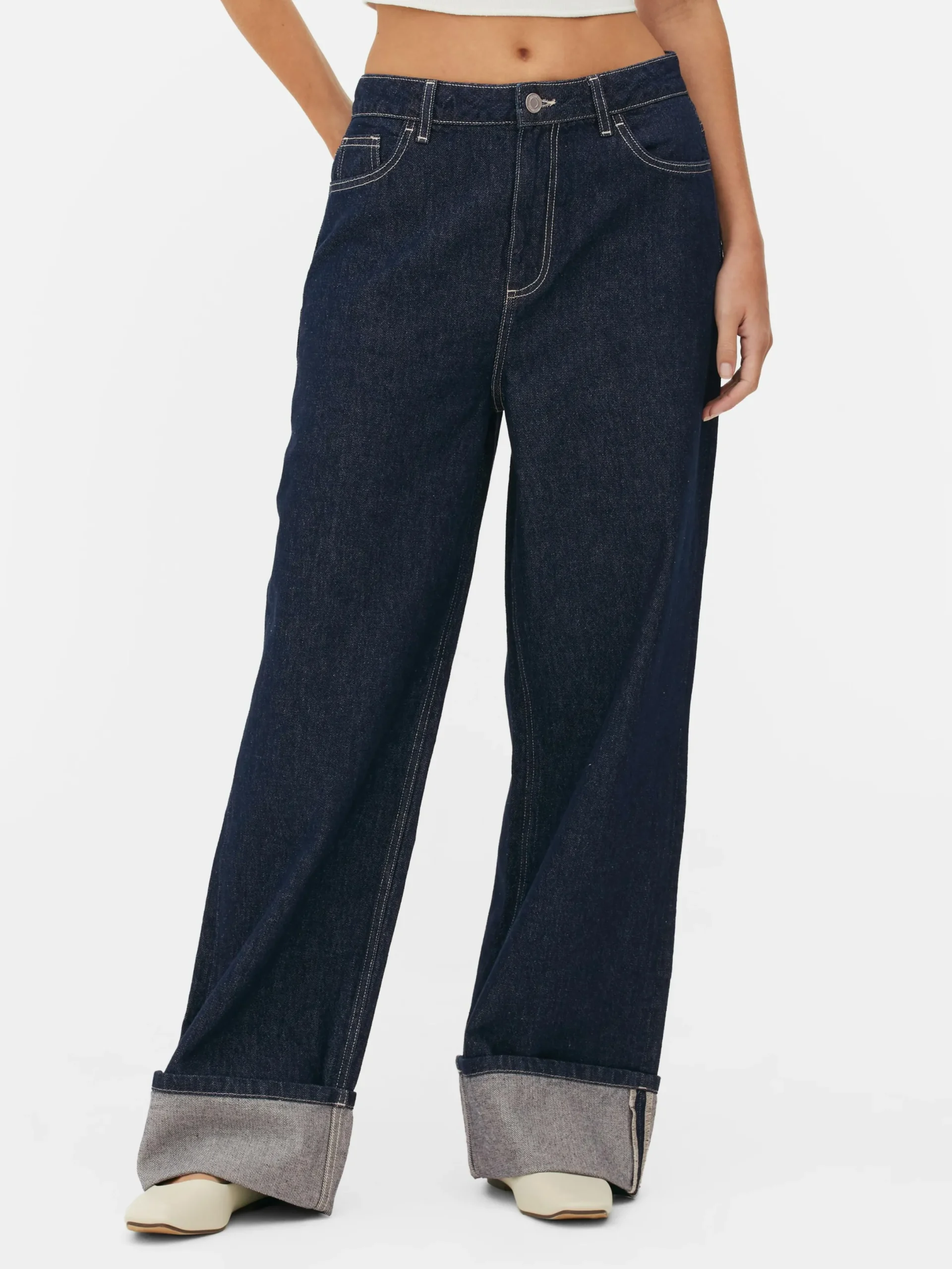 Mujer Primark Vaqueros|Vaqueros De Pernera Ancha Con Bajos Vueltos