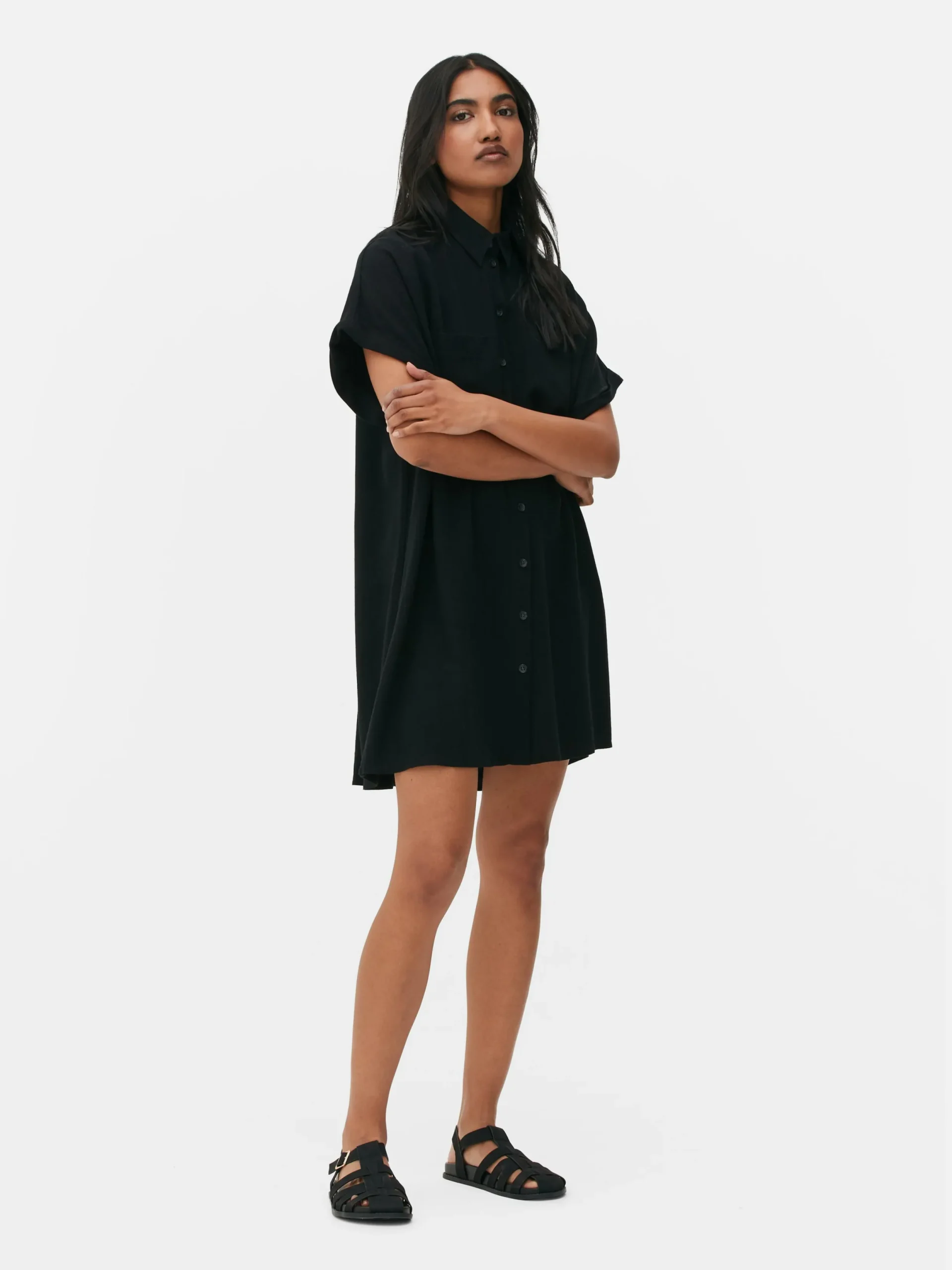 Mujer Primark Vestidos|Vestido Camisero De Manga Corta Y Corte Holgado