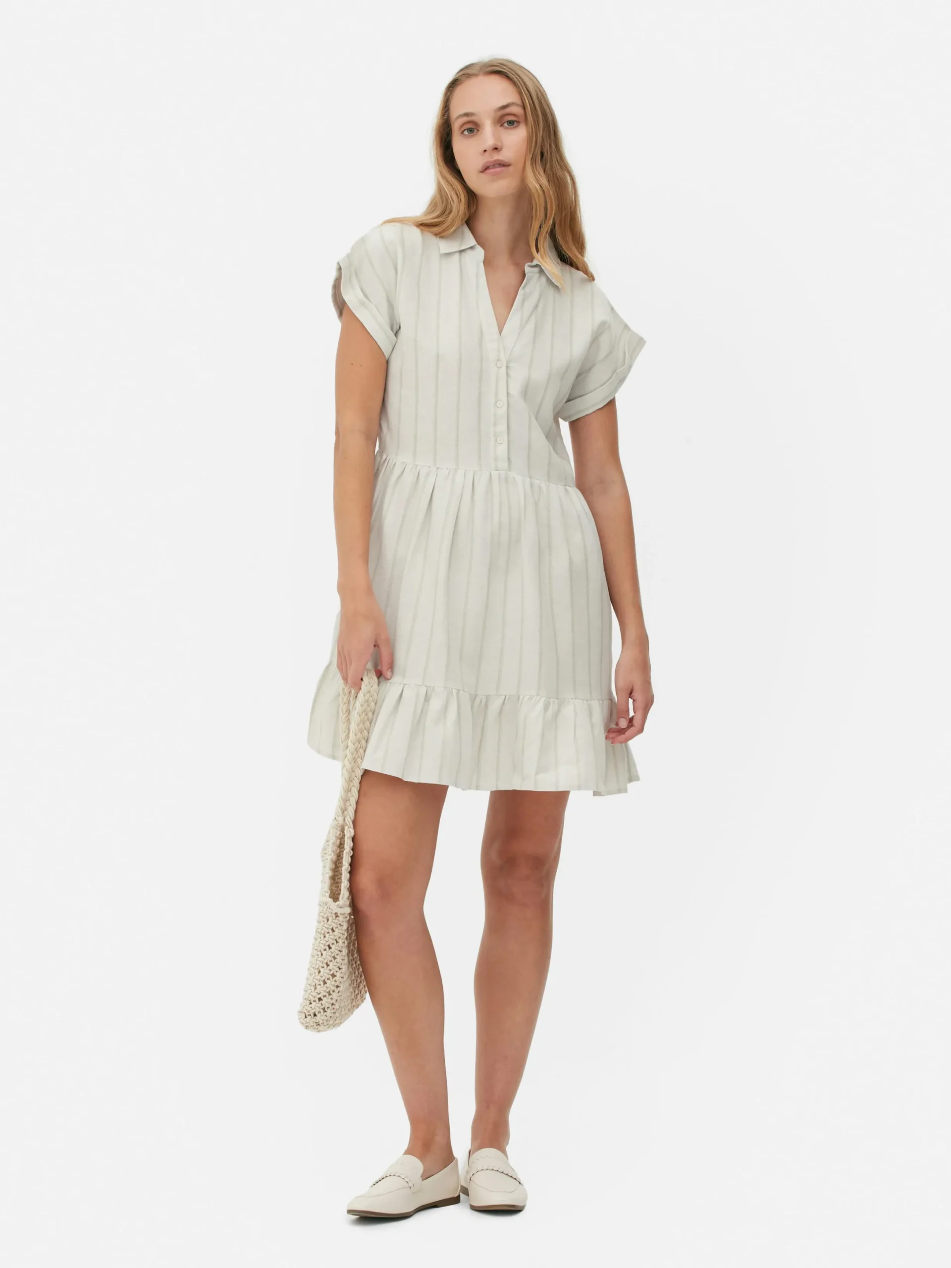 Mujer Primark Vestidos|Vestido Corto Camisero De Manga Corta