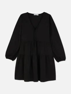 Mujer Primark Vestidos|Vestido Corto Con Vuelo, Cuello De Pico Y Lazada