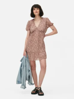 Mujer Primark Vestidos|Vestido Corto De Gasa Con Mangas Abullonadas