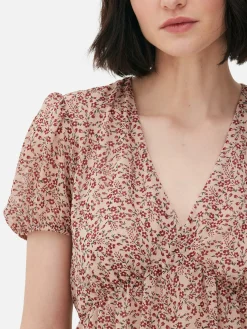 Mujer Primark Vestidos|Vestido Corto De Gasa Con Mangas Abullonadas