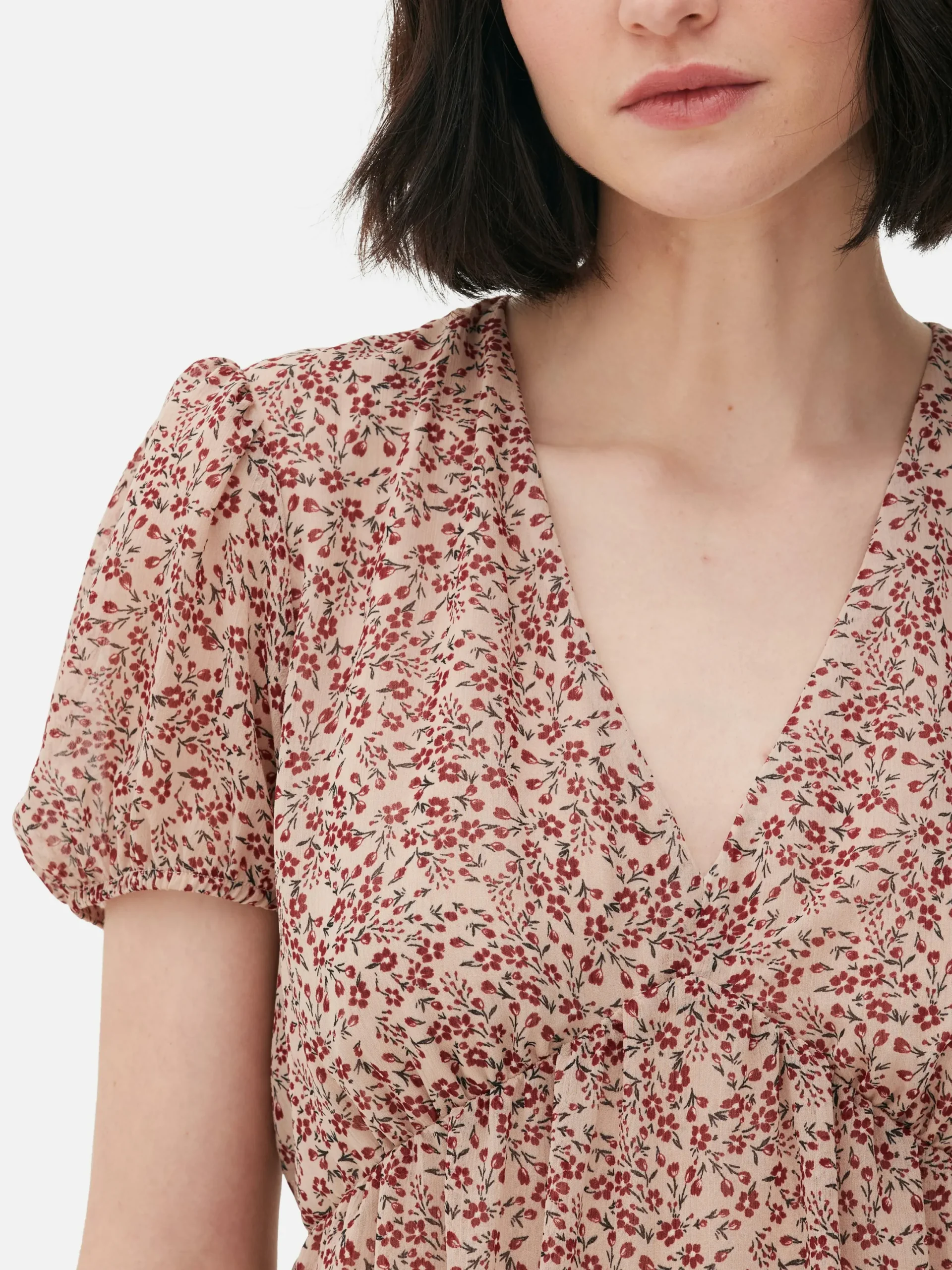 Mujer Primark Vestidos|Vestido Corto De Gasa Con Mangas Abullonadas