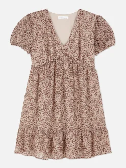 Mujer Primark Vestidos|Vestido Corto De Gasa Con Mangas Abullonadas