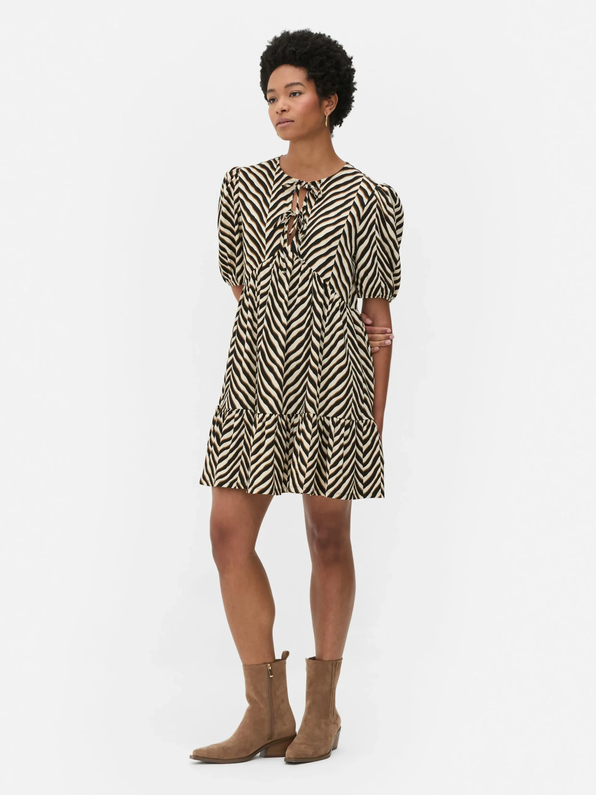 Mujer Primark Vestidos|Vestido Corto Fruncido Con Vuelo