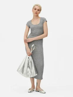 Mujer Primark Vestidos|Vestido Midi De Canalé Con Escote Amplio