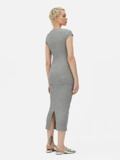 Mujer Primark Vestidos|Vestido Midi De Canalé Con Escote Amplio