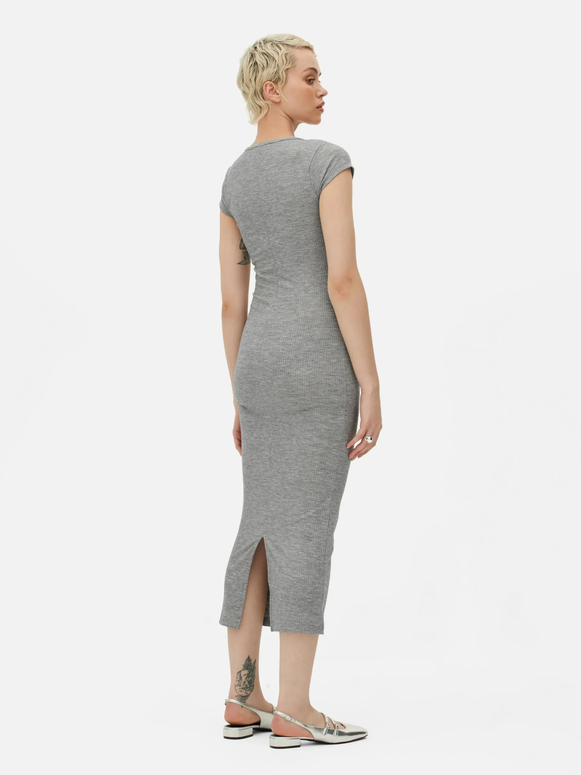 Mujer Primark Vestidos|Vestido Midi De Canalé Con Escote Amplio