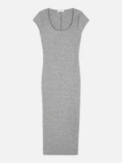 Mujer Primark Vestidos|Vestido Midi De Canalé Con Escote Amplio