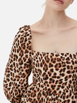 Mujer Primark Vestidos|Vestido Midi De Leopardo Con Escote Cuadrado